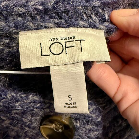 Loft Womens Sweater Cardigan Small Blue Wool Alpaca Blend Button 3/4 Sleeve Top - Picture 6 of 6
